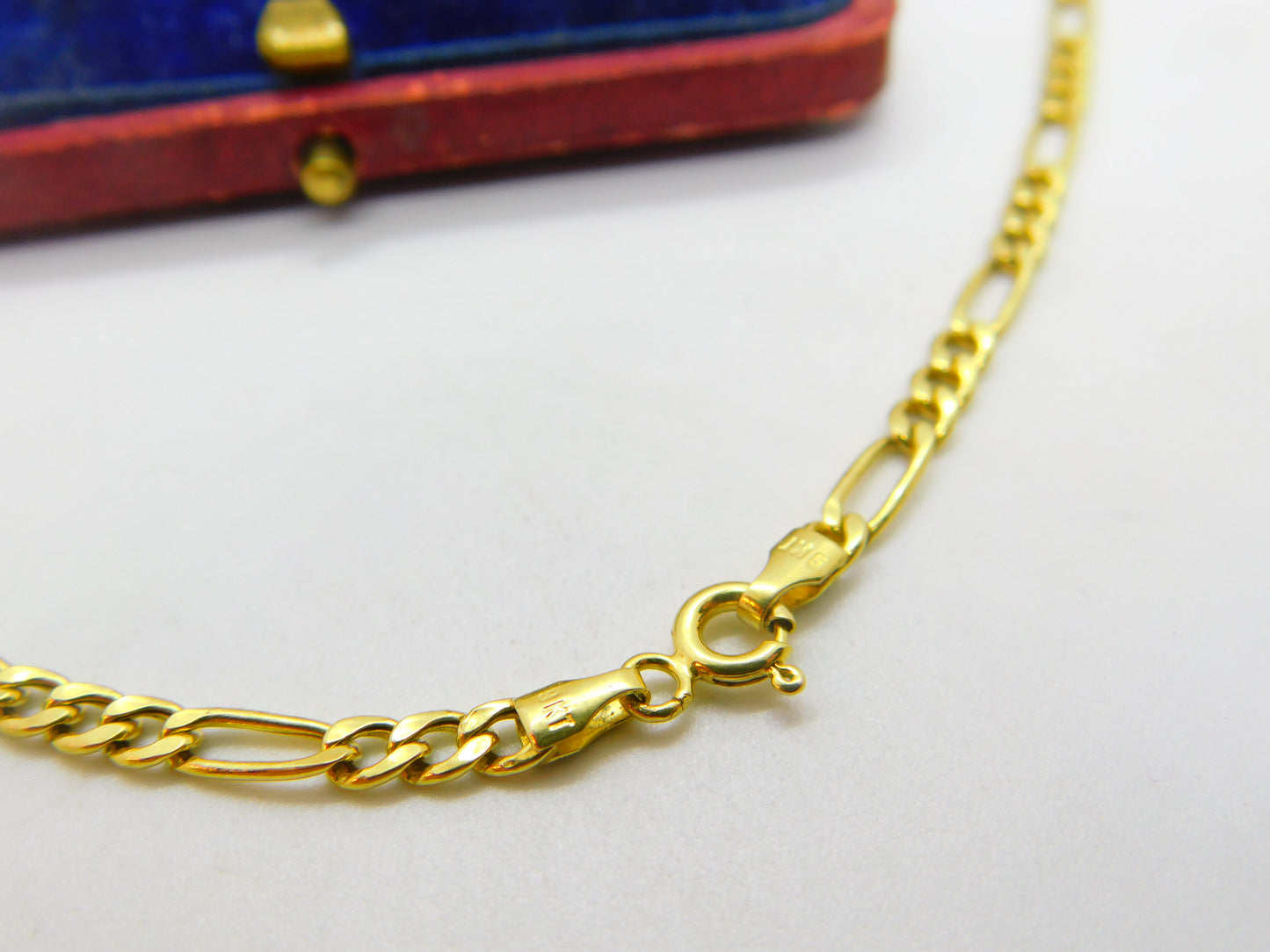 Italian 9ct Yellow Gold Figaro Link Chain Necklace 18" Length Vintage c1990