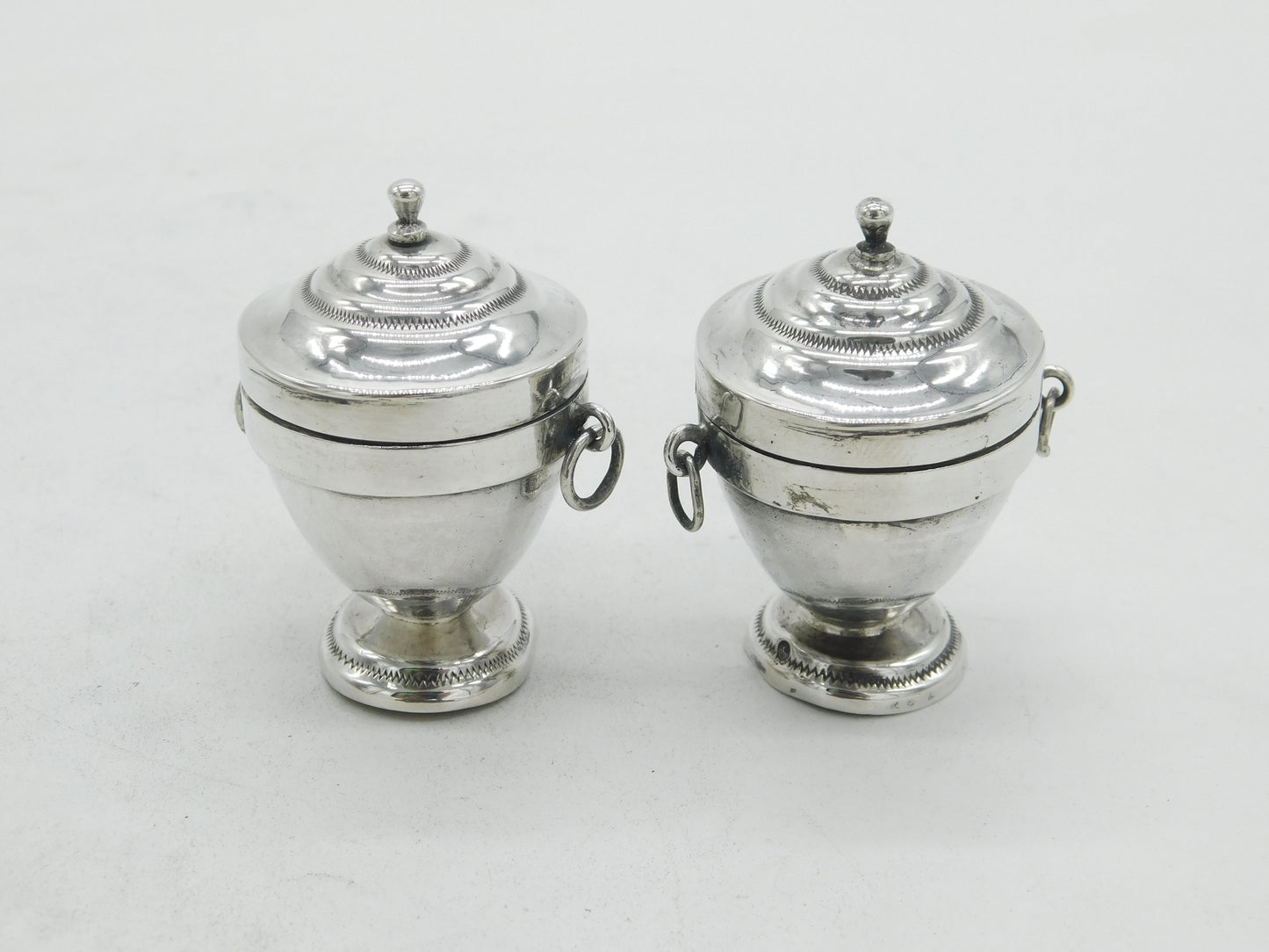 Victorian Pair Sterling Silver Neoclassical Urn Form Miniatures 1888 Antique