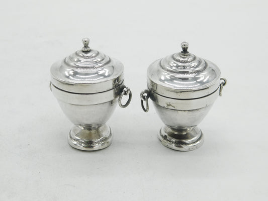 Victorian Pair Sterling Silver Neoclassical Urn Form Miniatures 1888 Antique