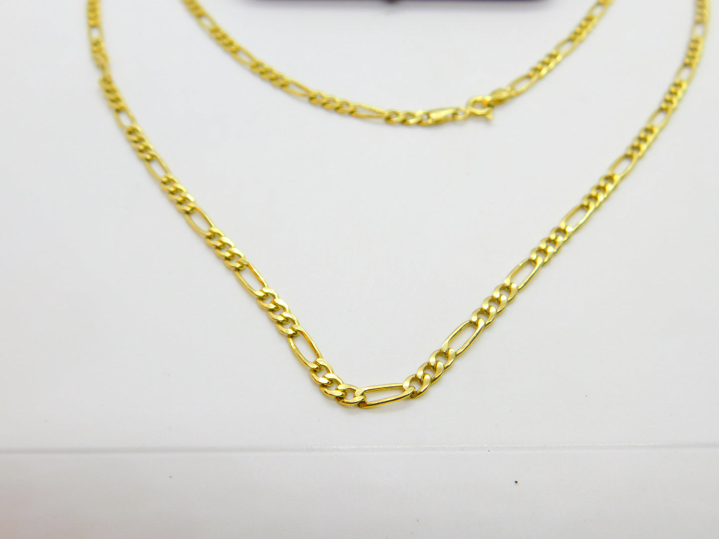 Italian 9ct Yellow Gold Figaro Link Chain Necklace 18" Length Vintage c1990