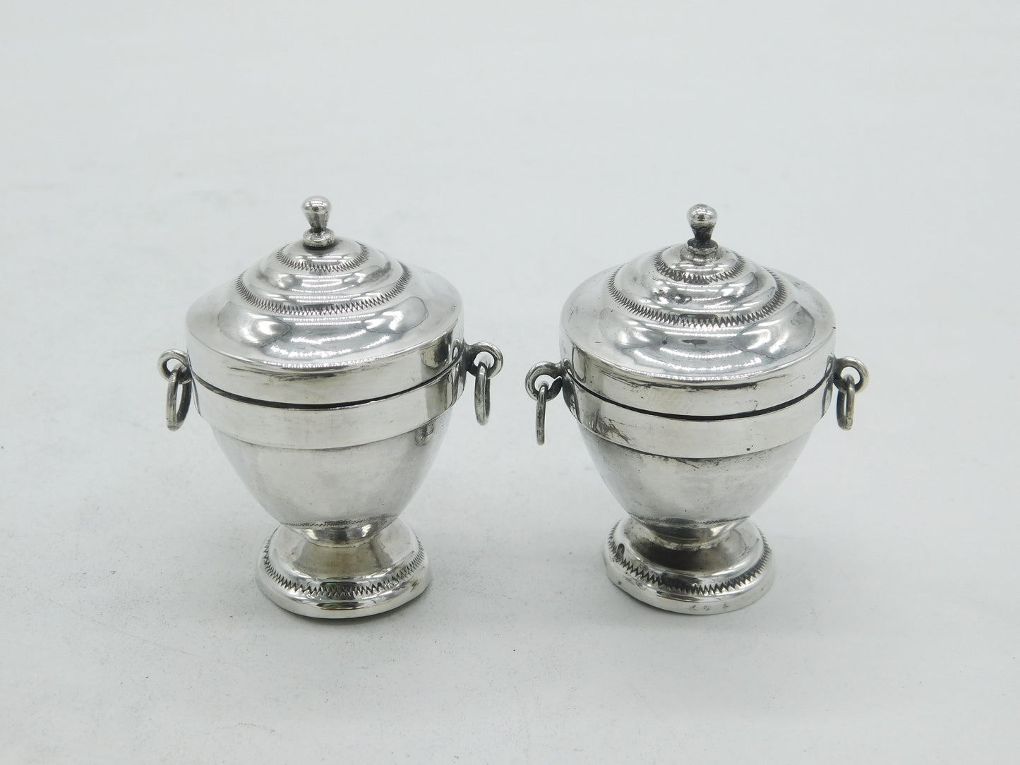 Victorian Pair Sterling Silver Neoclassical Urn Form Miniatures 1888 Antique