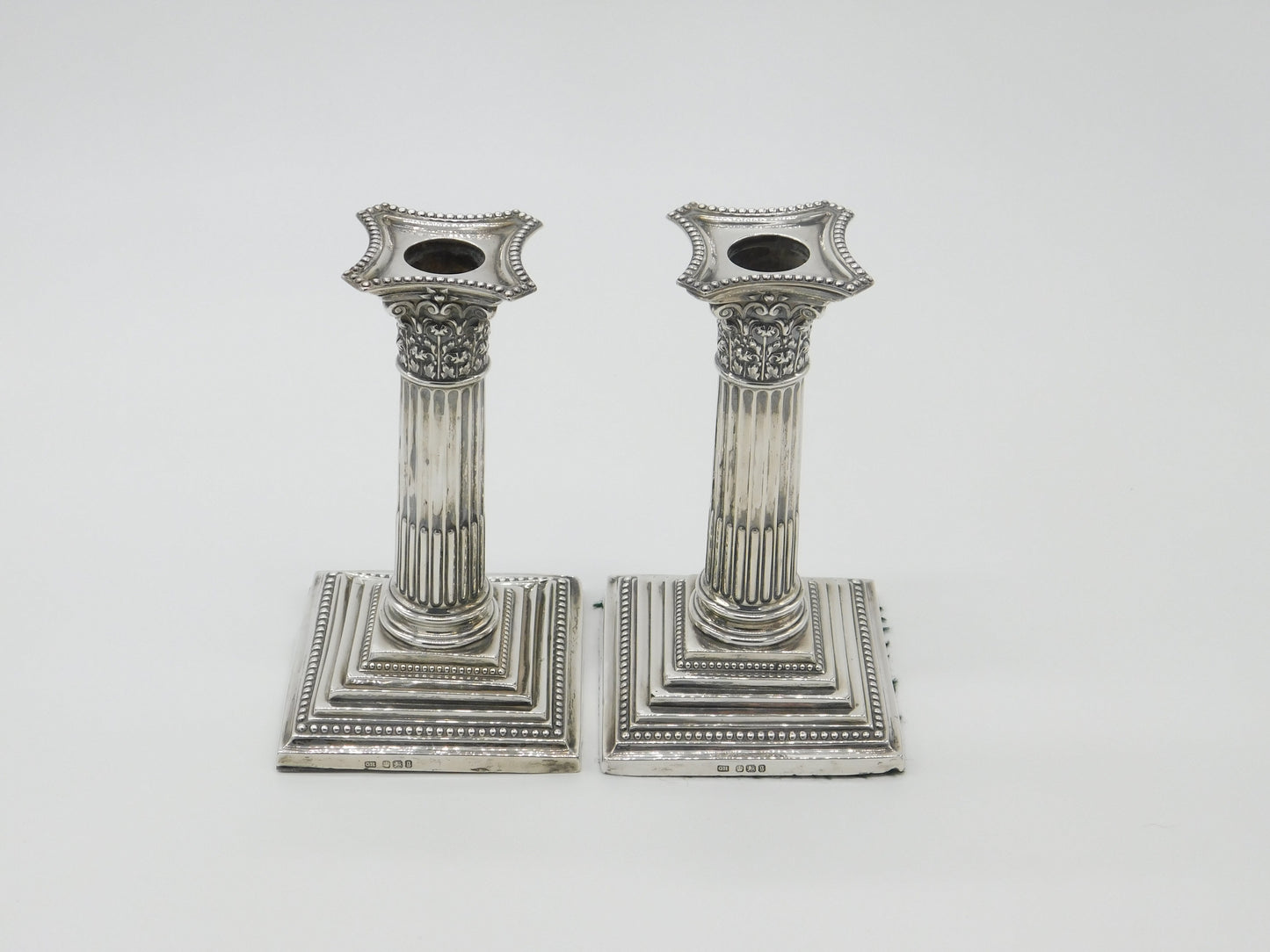 Pair Of Victorian Sterling Silver Corinthian Column Candlesticks Antique 1899 Sheffield