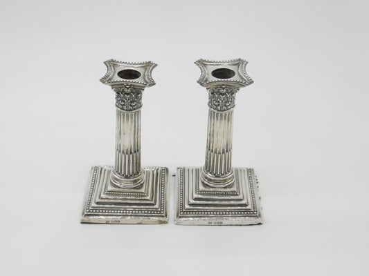 Pair Of Victorian Sterling Silver Corinthian Column Candlesticks Antique 1899 Sheffield