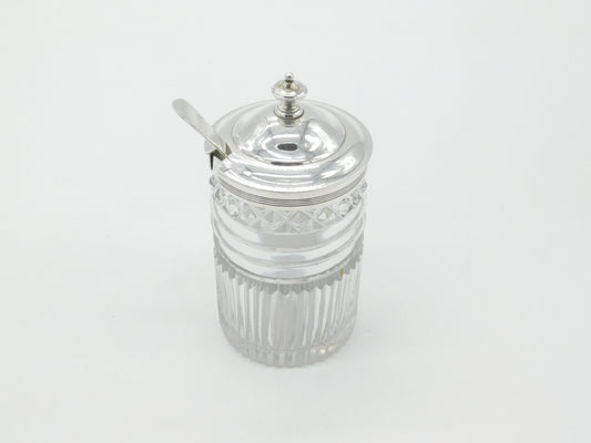 Georgian Sterling Silver & Cut Glass Crested Mustard Pot 1789 London Antique