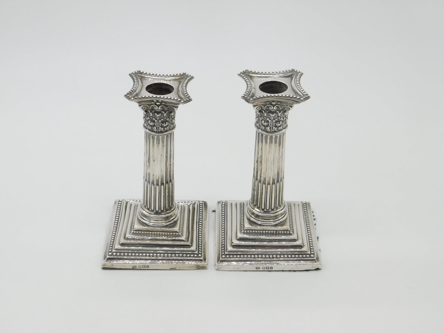 Pair Of Victorian Sterling Silver Corinthian Column Candlesticks Antique 1899 Sheffield