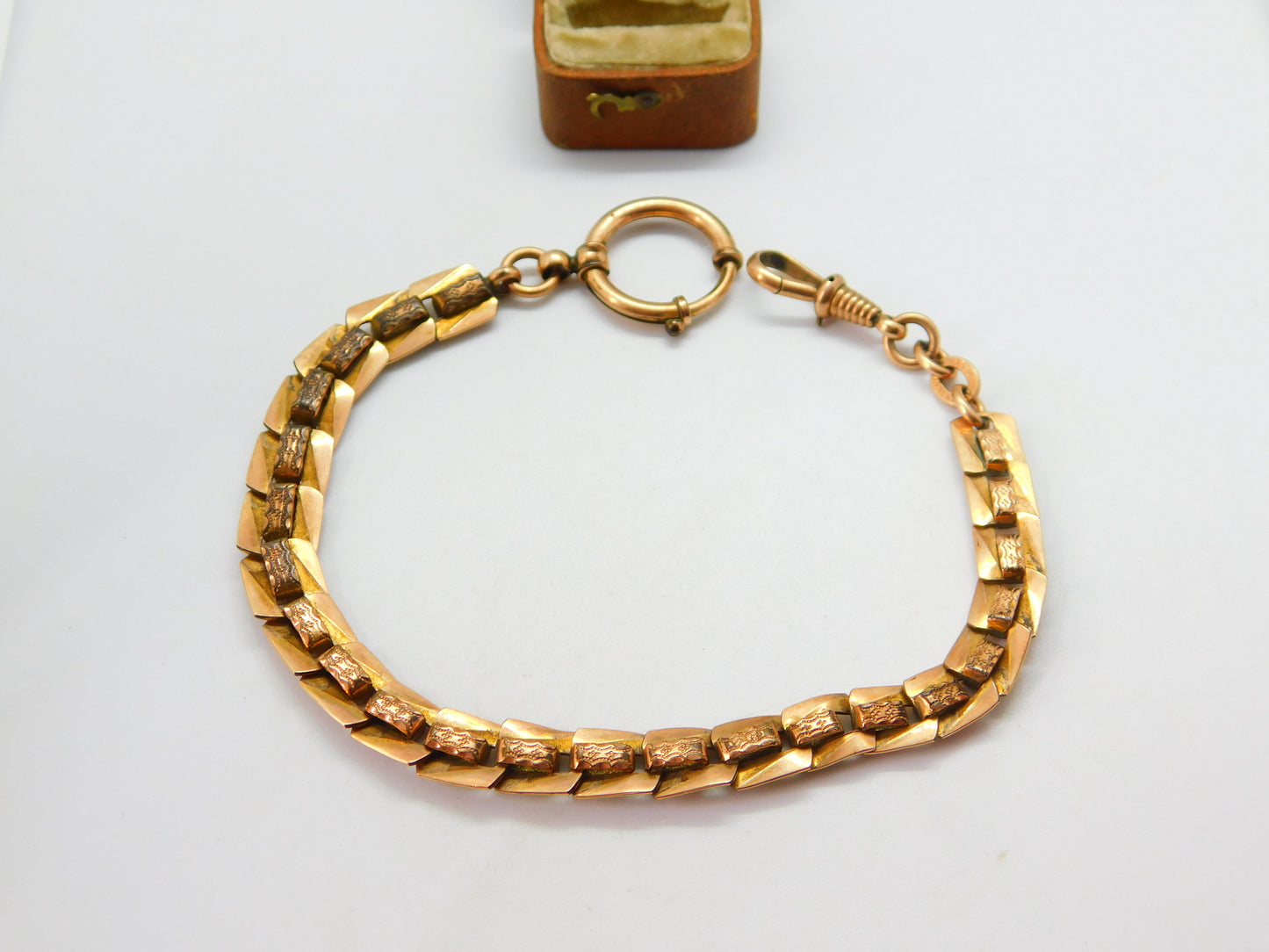 Rolled Gold A.M Charnier Pocket Watch Chain with Bolt Ring c1920 Antique Deco