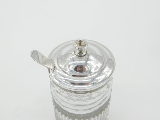 Georgian Sterling Silver & Cut Glass Crested Mustard Pot 1789 London Antique