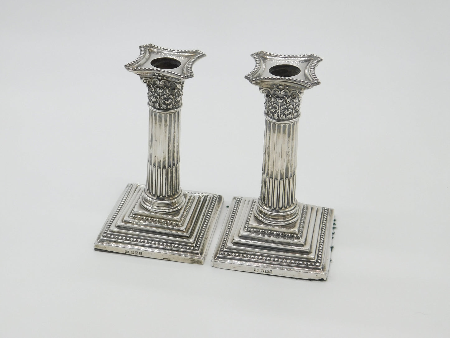 Pair Of Victorian Sterling Silver Corinthian Column Candlesticks Antique 1899 Sheffield