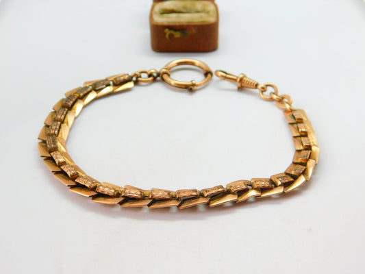 Rolled Gold A.M Charnier Pocket Watch Chain with Bolt Ring c1920 Antique Deco