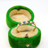 9ct Yellow Gold, Sapphire & Spinel Half-Eternity Ring Vintage c1980