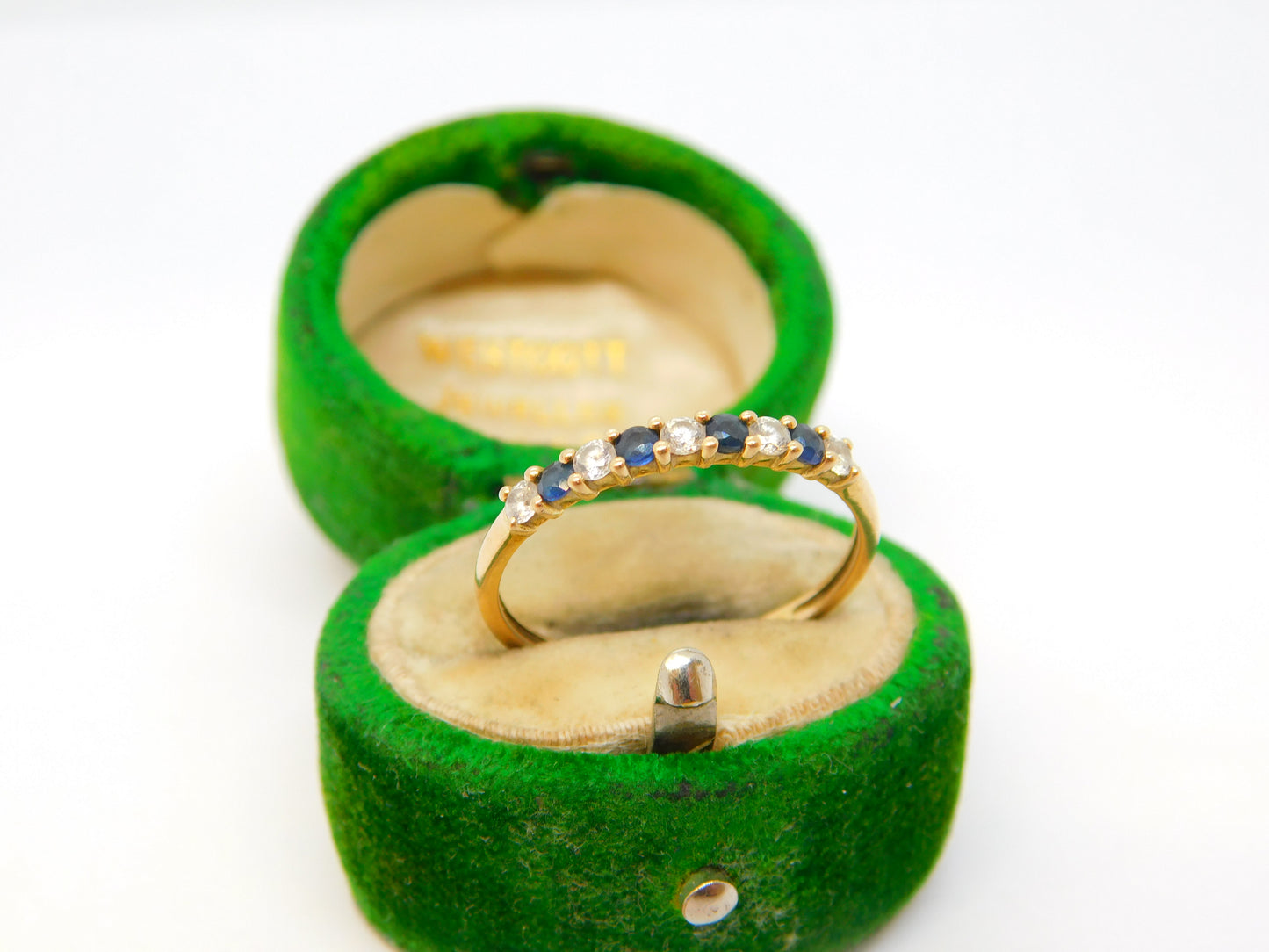 9ct Yellow Gold, Sapphire & Spinel Half-Eternity Ring Vintage c1980