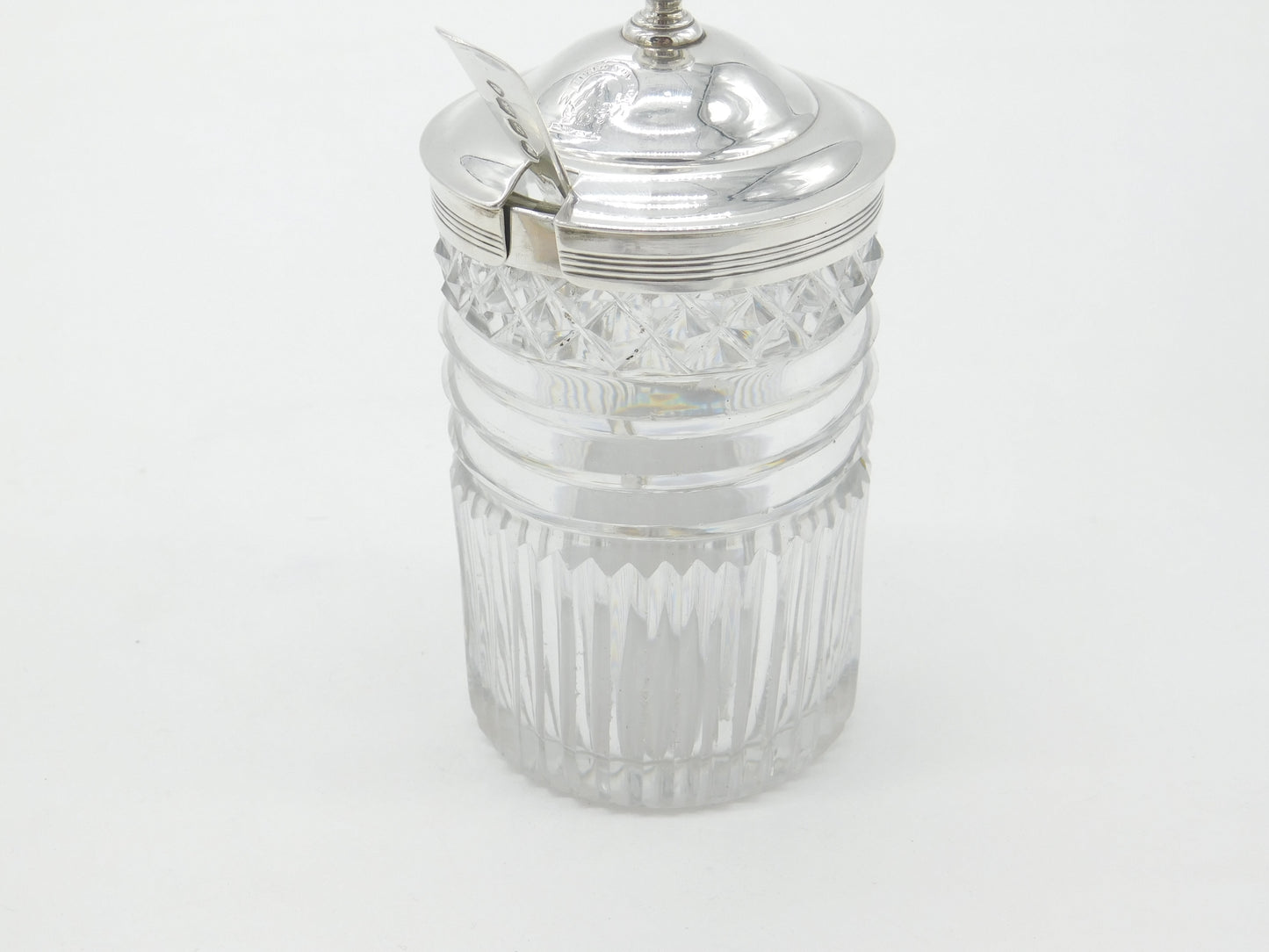 Georgian Sterling Silver & Cut Glass Crested Mustard Pot 1789 London Antique