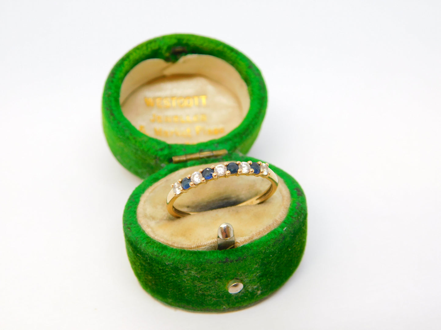 9ct Yellow Gold, Sapphire & Spinel Half-Eternity Ring Vintage c1980