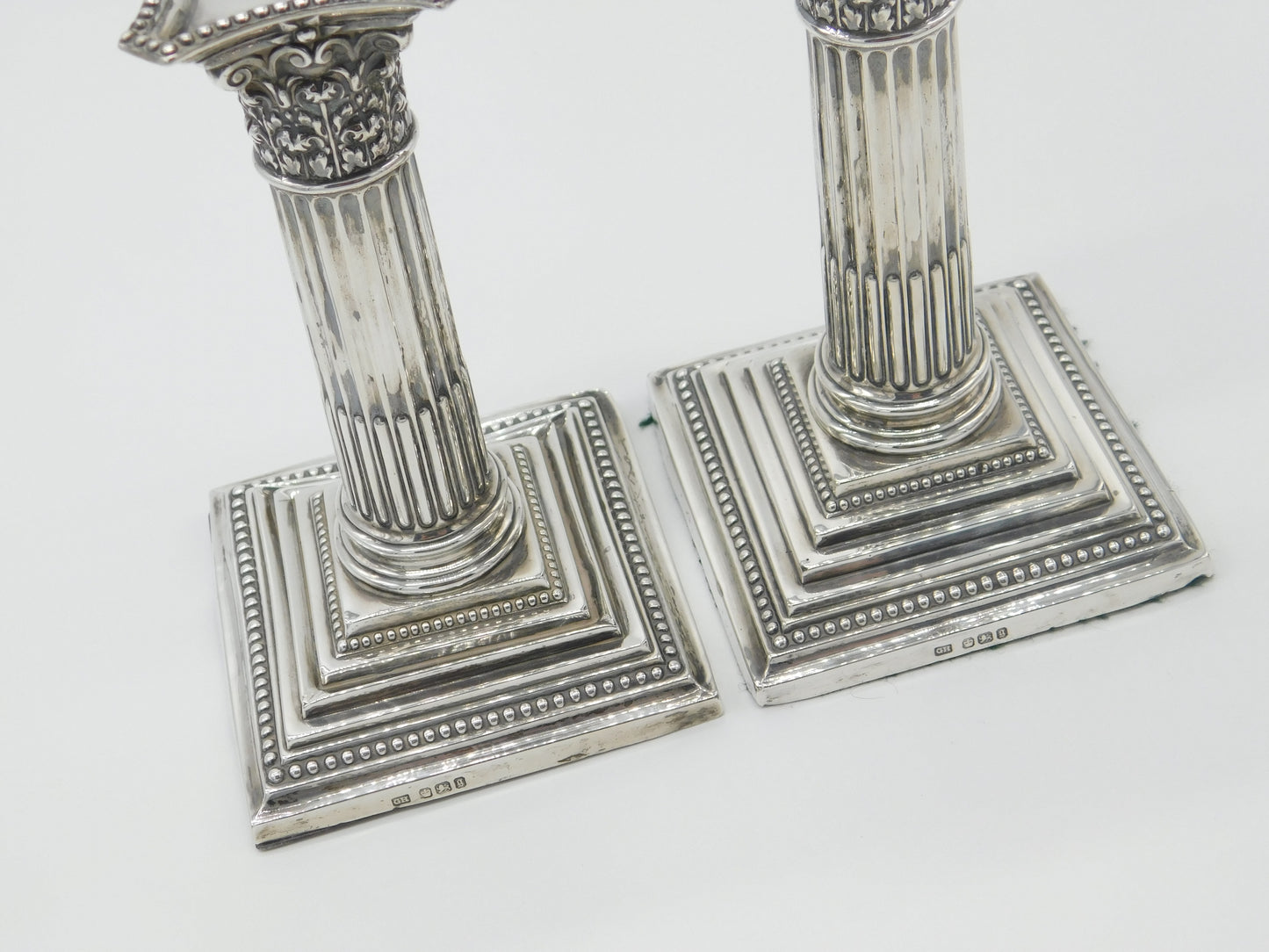 Pair Of Victorian Sterling Silver Corinthian Column Candlesticks Antique 1899 Sheffield