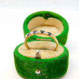 9ct Yellow Gold, Sapphire & Spinel Half-Eternity Ring Vintage c1980
