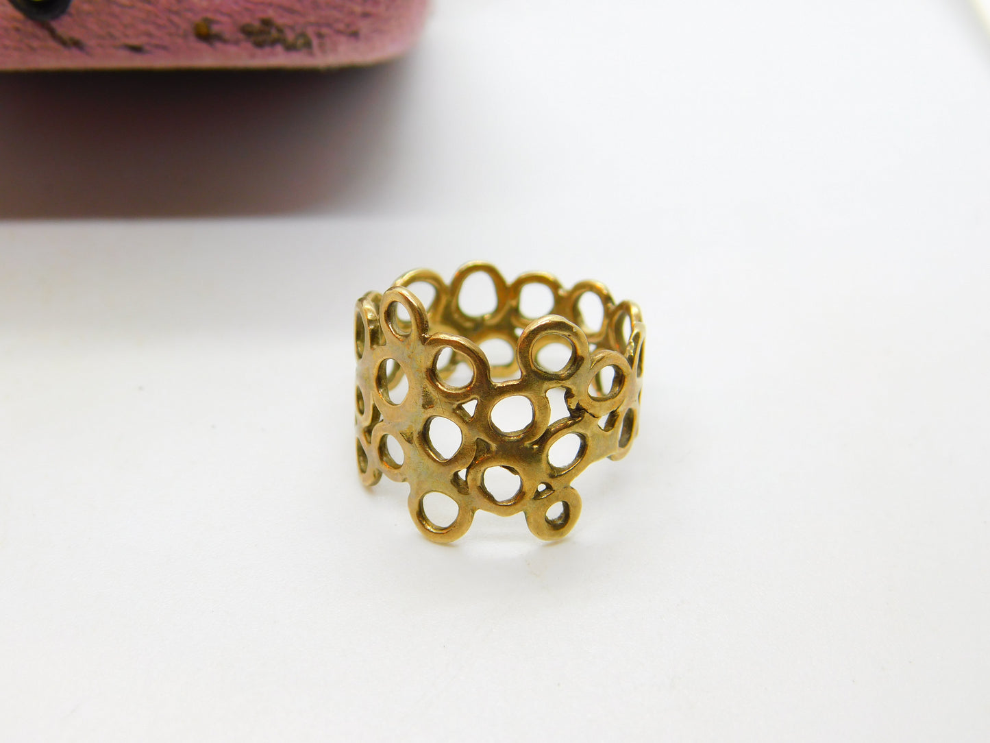 Modernist 9ct Yellow Gold Bubble Pattern Band Ring Vintage c1970