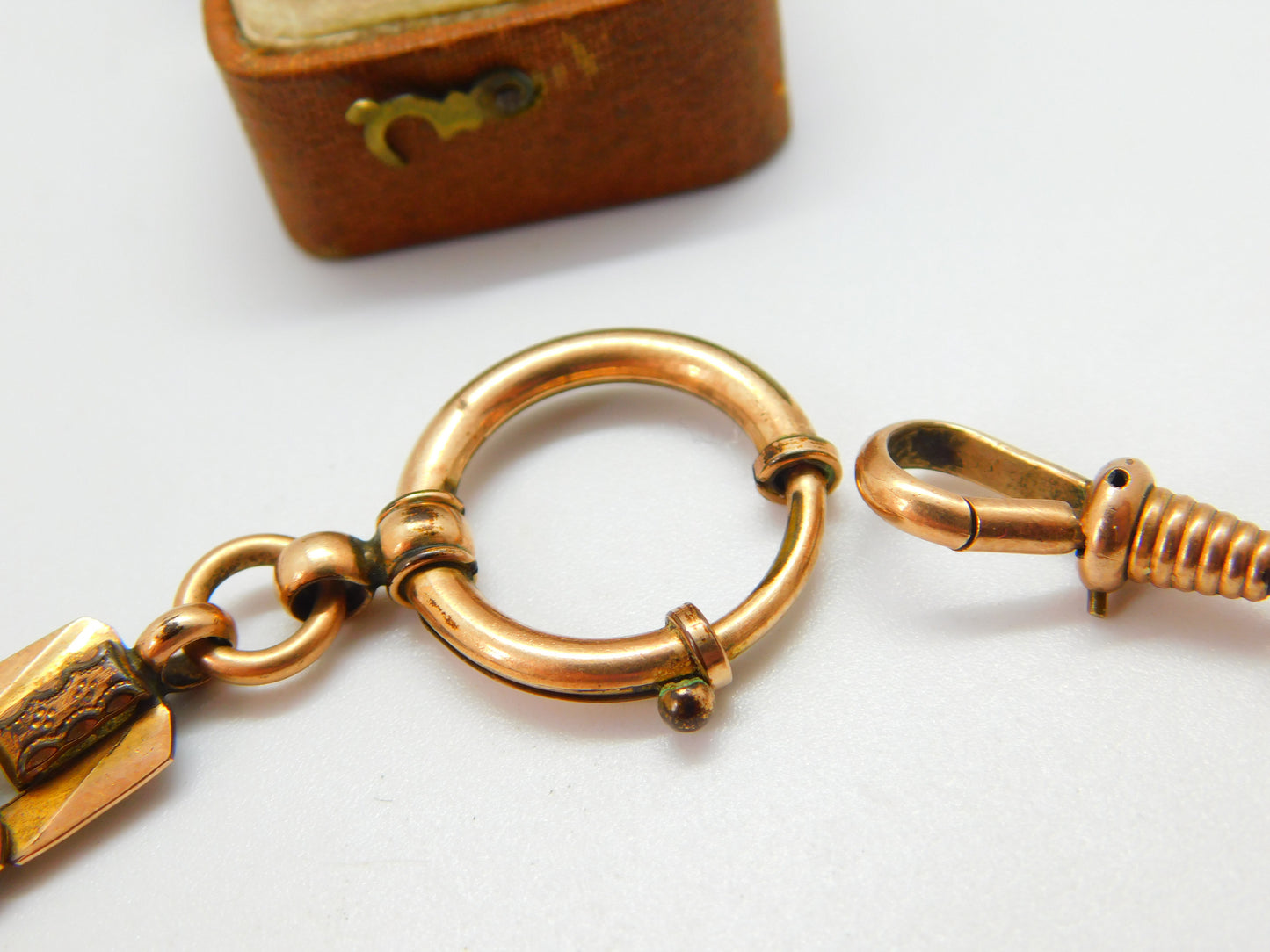 Rolled Gold A.M Charnier Pocket Watch Chain with Bolt Ring c1920 Antique Deco