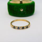 9ct Yellow Gold, Sapphire & Spinel Half-Eternity Ring Vintage c1980