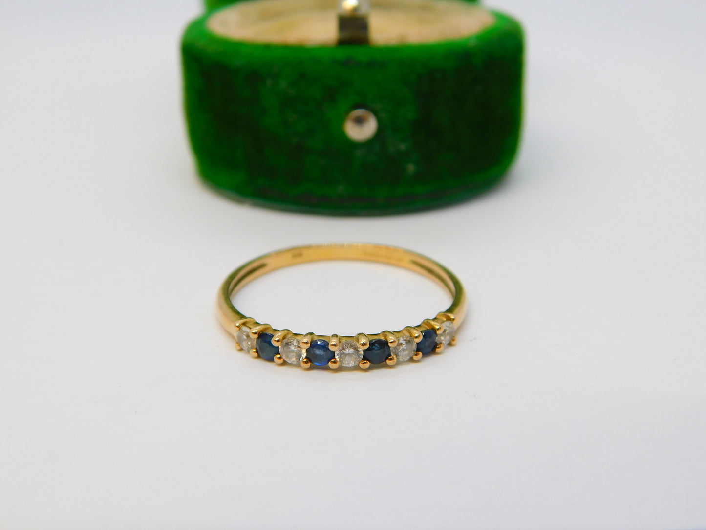9ct Yellow Gold, Sapphire & Spinel Half-Eternity Ring Vintage c1980