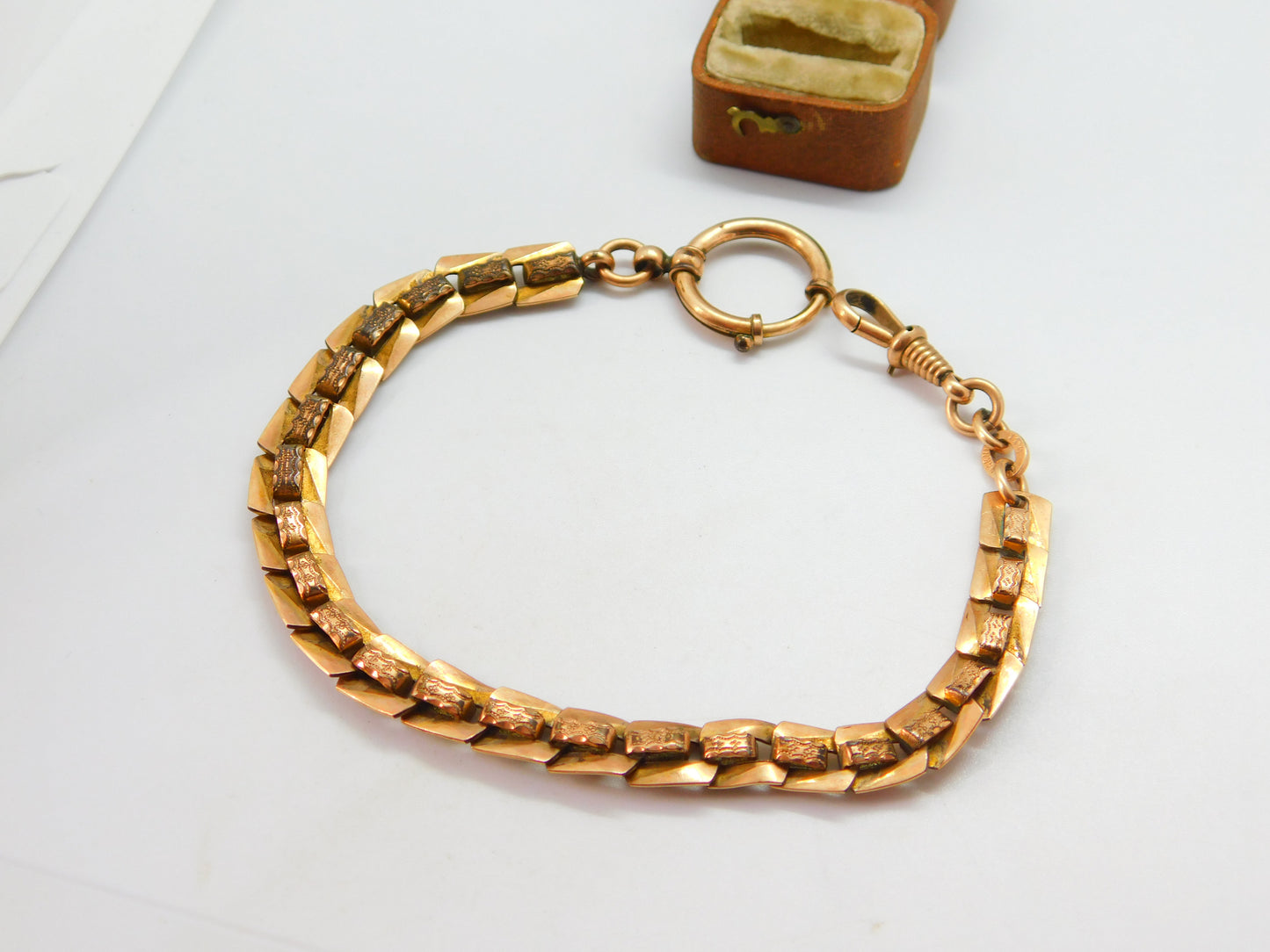 Rolled Gold A.M Charnier Pocket Watch Chain with Bolt Ring c1920 Antique Deco