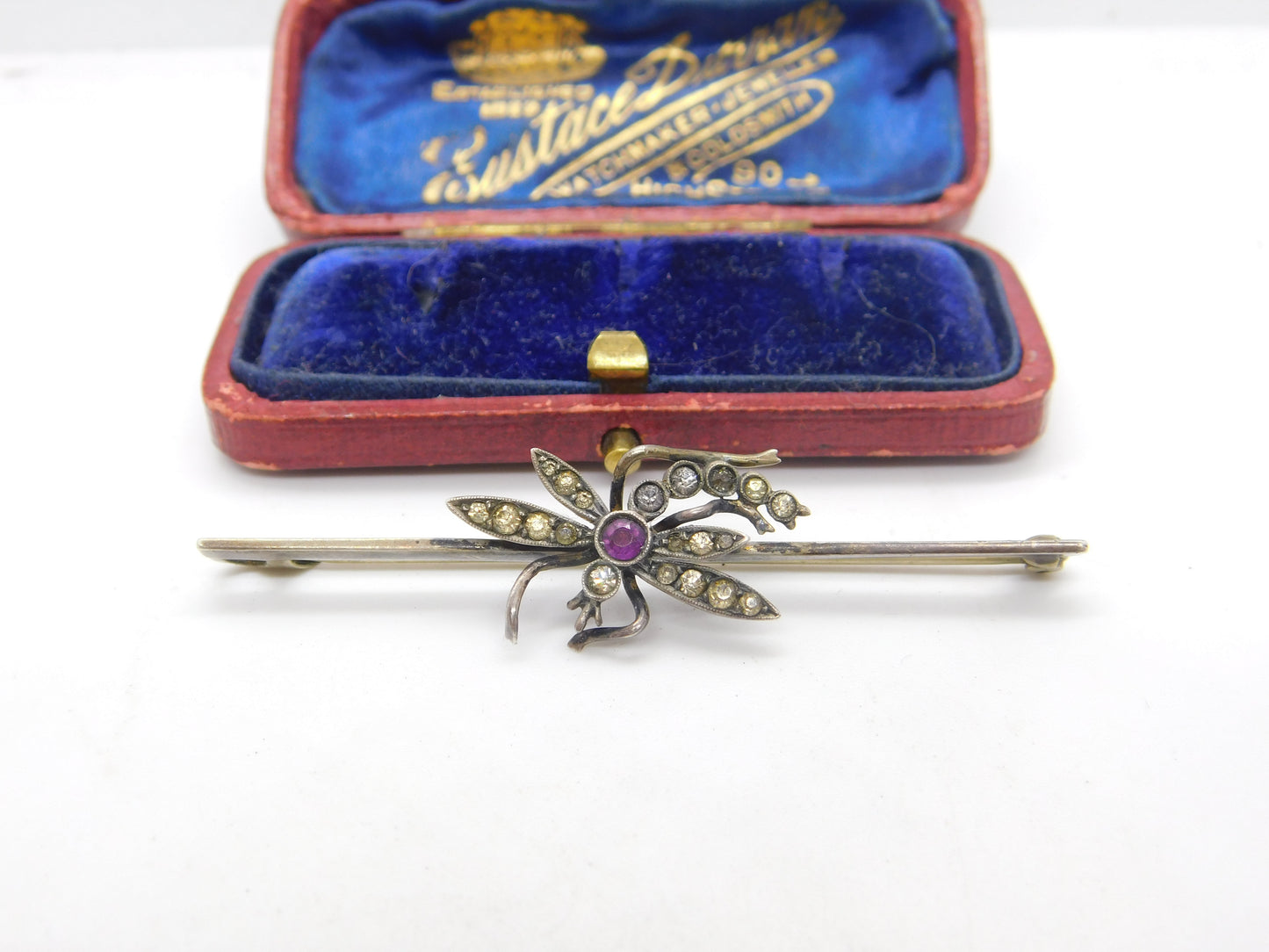 Edwardian Sterling Silver Gilt Dragonfly Paste Suffragette Brooch Antique c1910