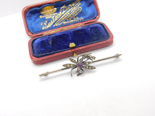 Edwardian Sterling Silver Gilt Dragonfly Paste Suffragette Brooch Antique c1910