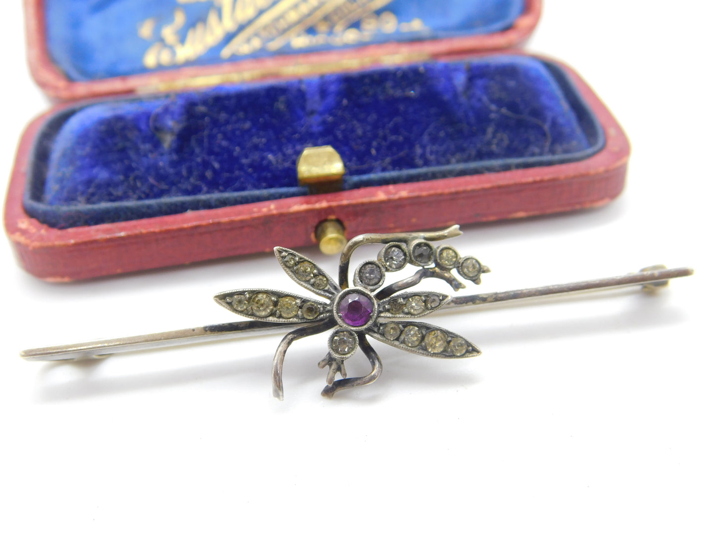 Edwardian Sterling Silver Gilt Dragonfly Paste Suffragette Brooch Antique c1910