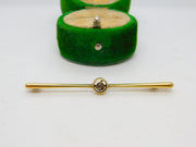 Dutch 14ct Yellow Gold & 0.1ct Old Cut Diamond Bar Brooch Antique c1890