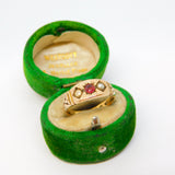 Victorian 22ct Yellow Gold, Garnet & Seed Pearl Boat Ring Antique 1857 Birmingham
