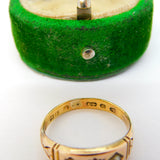 Victorian 22ct Yellow Gold, Garnet & Seed Pearl Boat Ring Antique 1857 Birmingham