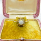 9ct Yellow Gold, Fire Opal & Spinel Floral Cluster Ring 1966 London Vintage