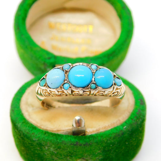 Art Nouveau Murrle Bennett & Co. 9ct Yellow Gold & Turquoise Ring Antique c1910