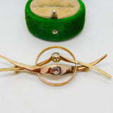 Victorian 18ct Yellow Gold & 0.4ct Old Cut Diamond Set Crossover Brooch Antique c1900