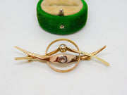 Victorian 18ct Yellow Gold & 0.4ct Old Cut Diamond Set Crossover Brooch Antique c1900