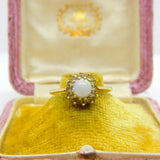 9ct Yellow Gold, Fire Opal & Spinel Floral Cluster Ring 1966 London Vintage