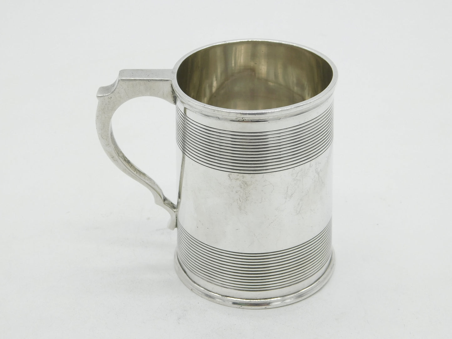 Edwardian Sterling Silver Lined Pattern Christening Mug 1907 Chester Antique