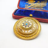 Victorian Pinchbeck Gold, Enamel & Turquoise Sweetheart Brooch c1860 Antique