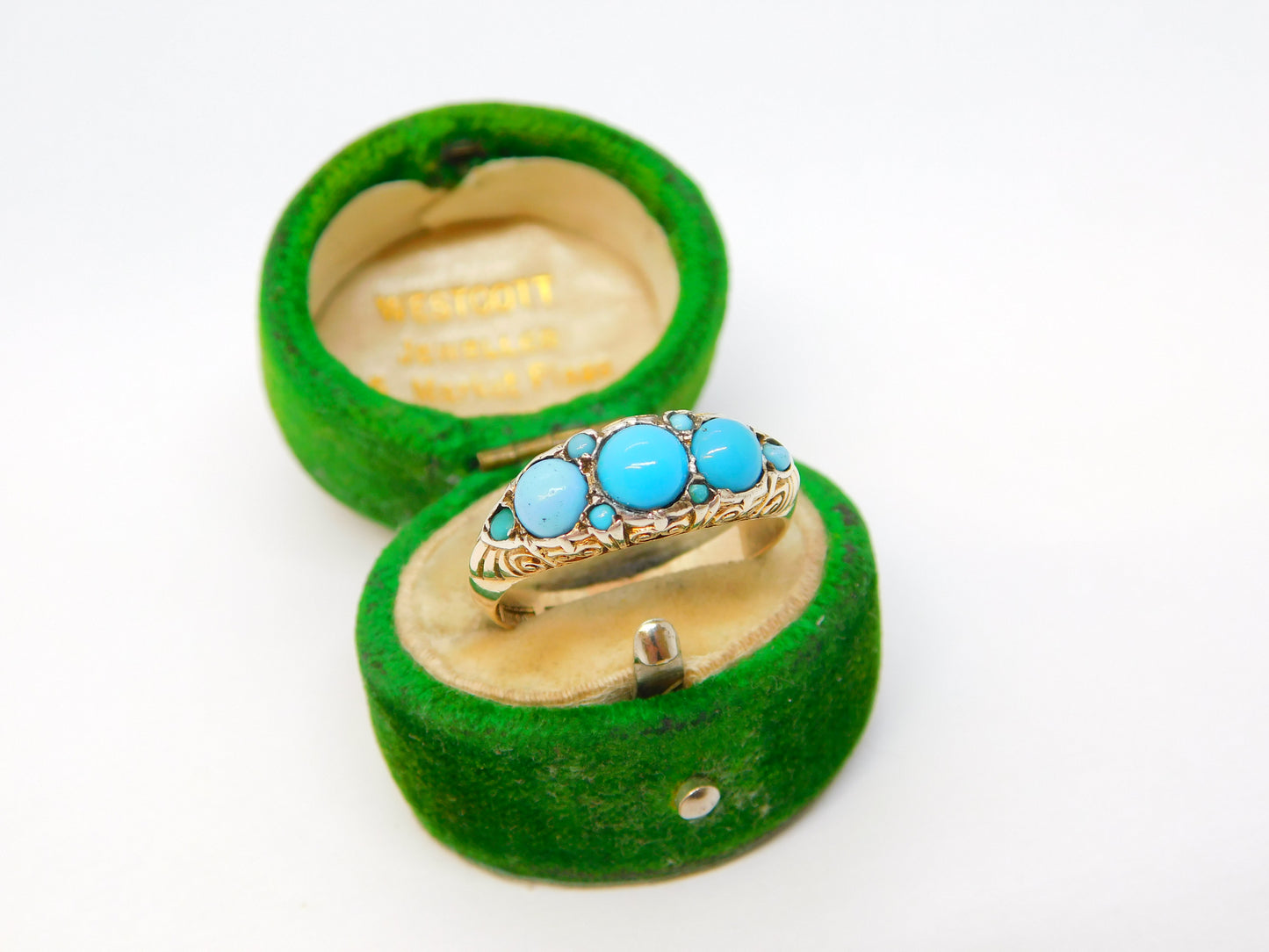 Art Nouveau Murrle Bennett & Co. 9ct Yellow Gold & Turquoise Ring Antique c1910