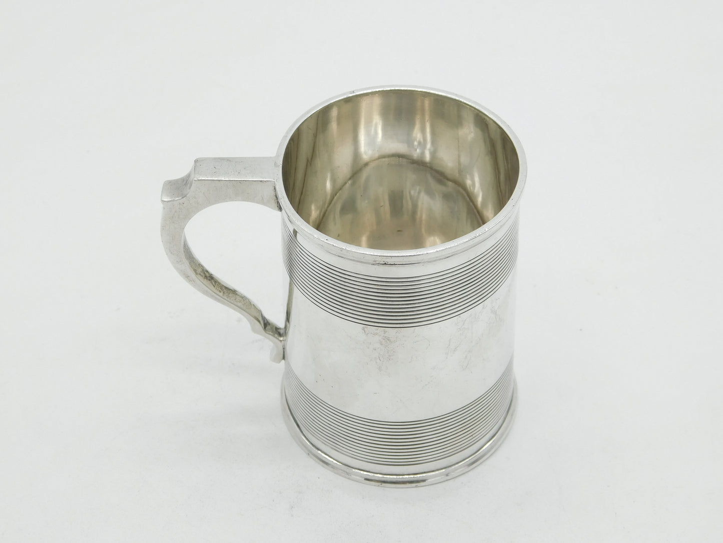 Edwardian Sterling Silver Lined Pattern Christening Mug 1907 Chester Antique