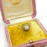 9ct Yellow Gold, Fire Opal & Spinel Floral Cluster Ring 1966 London Vintage
