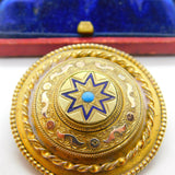Victorian Pinchbeck Gold, Enamel & Turquoise Sweetheart Brooch c1860 Antique
