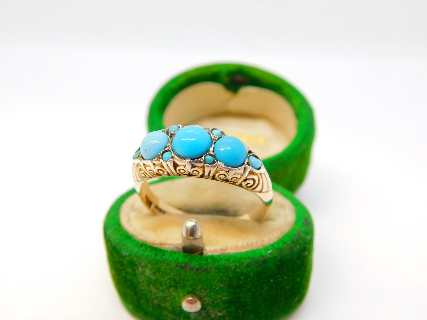 Art Nouveau Murrle Bennett & Co. 9ct Yellow Gold & Turquoise Ring Antique c1910