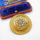 Victorian Pinchbeck Gold, Enamel & Turquoise Sweetheart Brooch c1860 Antique