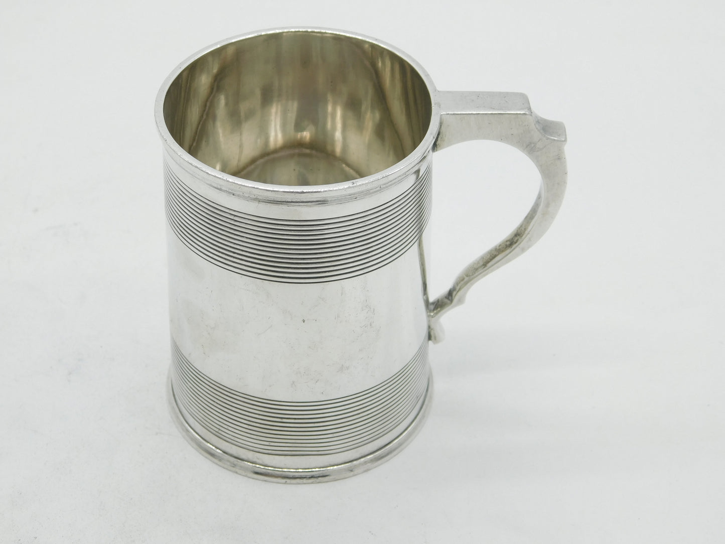 Edwardian Sterling Silver Lined Pattern Christening Mug 1907 Chester Antique