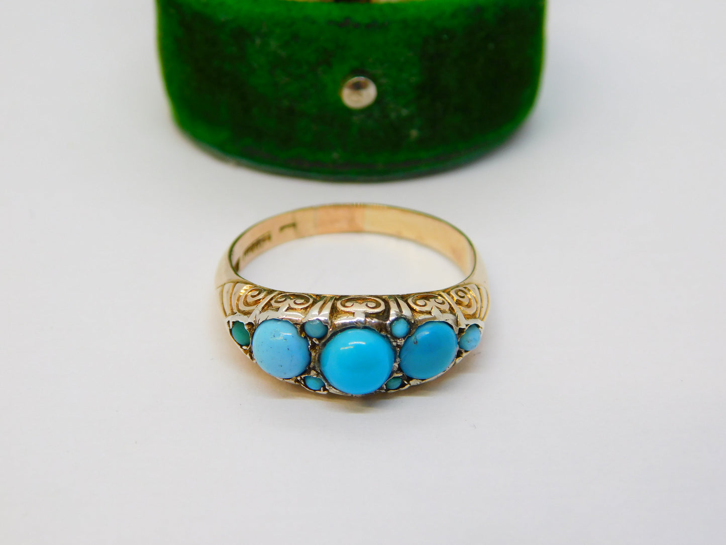 Art Nouveau Murrle Bennett & Co. 9ct Yellow Gold & Turquoise Ring Antique c1910