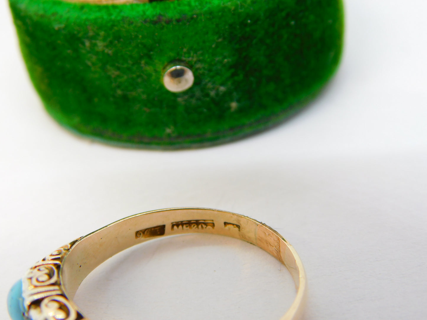 Art Nouveau Murrle Bennett & Co. 9ct Yellow Gold & Turquoise Ring Antique c1910