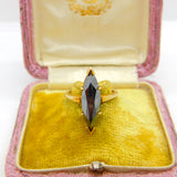 10ct Yellow Gold & Marquise Cut Obsidian Band Ring Vintage c1970