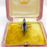10ct Yellow Gold & Marquise Cut Obsidian Band Ring Vintage c1970