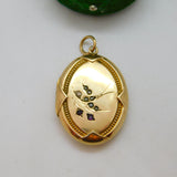 9ct Yellow Gold Back & Front Swallow Sweetheart Locket Antique c1930 Art Deco