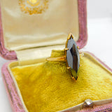 10ct Yellow Gold & Marquise Cut Obsidian Band Ring Vintage c1970
